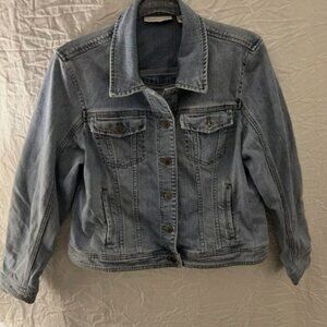 Coldwater Creek Cotton Stretch Denim Button Up Blue Jean Work Jacket Size 16